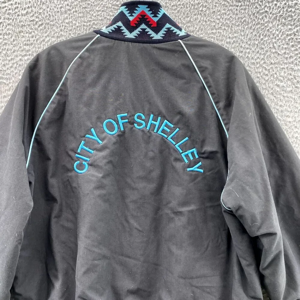 Vintage West Ark Bomber Jacket Medium Black Aztec‎ Southwestern Varsity USA Made